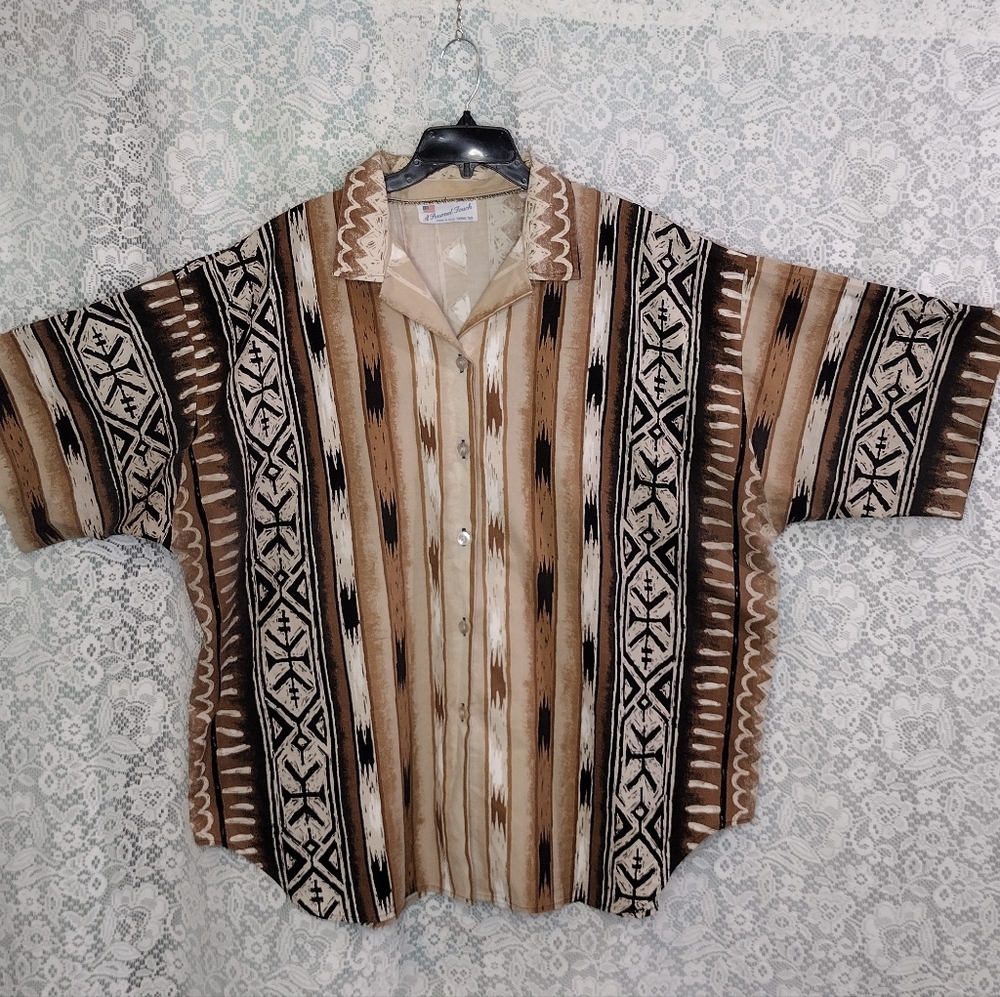 Men's big & tall size 30W/50 button down shirt, brown, tan black